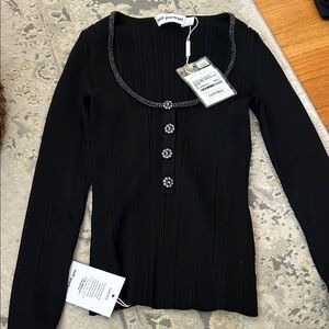 Self-Portrait Black Long Sleeve Top with Button Detail